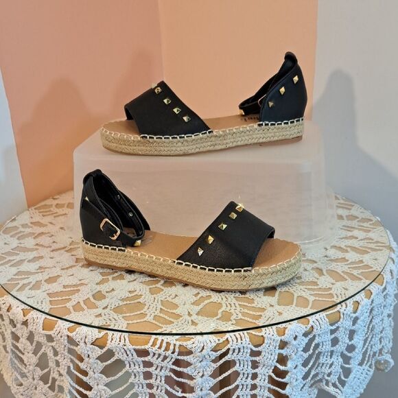 SHEIN Black and Tan Espadrille Sandals with Jute Sole - Picture 1 of 4